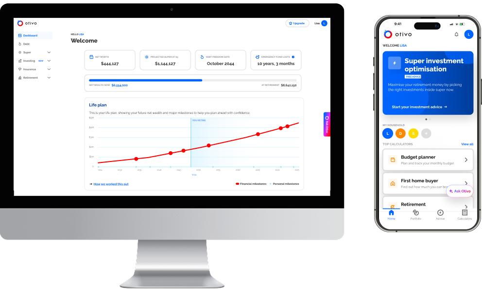 Otivo digital advice platform shown on desktop and mobile devices